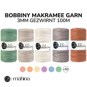 Bobbiny macramé yarn 3mm twisted 100m in different colors | cotton yarn braided cord bobbiny yarn textile yarn wool cords single twist
