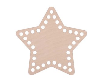 May include: A wooden star-shaped loom with holes around the perimeter for weaving yarn.