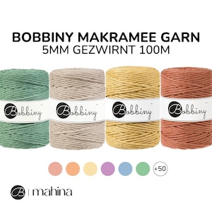 Bobbiny macramé yarn 5mm twisted 100m in different colors | cotton yarn braided cord macramé cord textile yarn wool Bobbiny Yarn