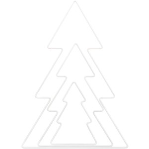 Könnte beinhalten: Weißer Weihnachtsbaumschmuck aus Metall mit drei Ebenen. Der Schmuck ist aus Draht gefertigt und hat die Form eines Weihnachtsbaums.