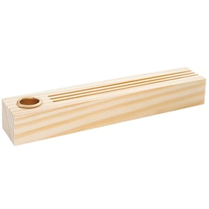 Houten standaard voor metalen ringen & kaarten met kaarsenhouder 26x5x4cm