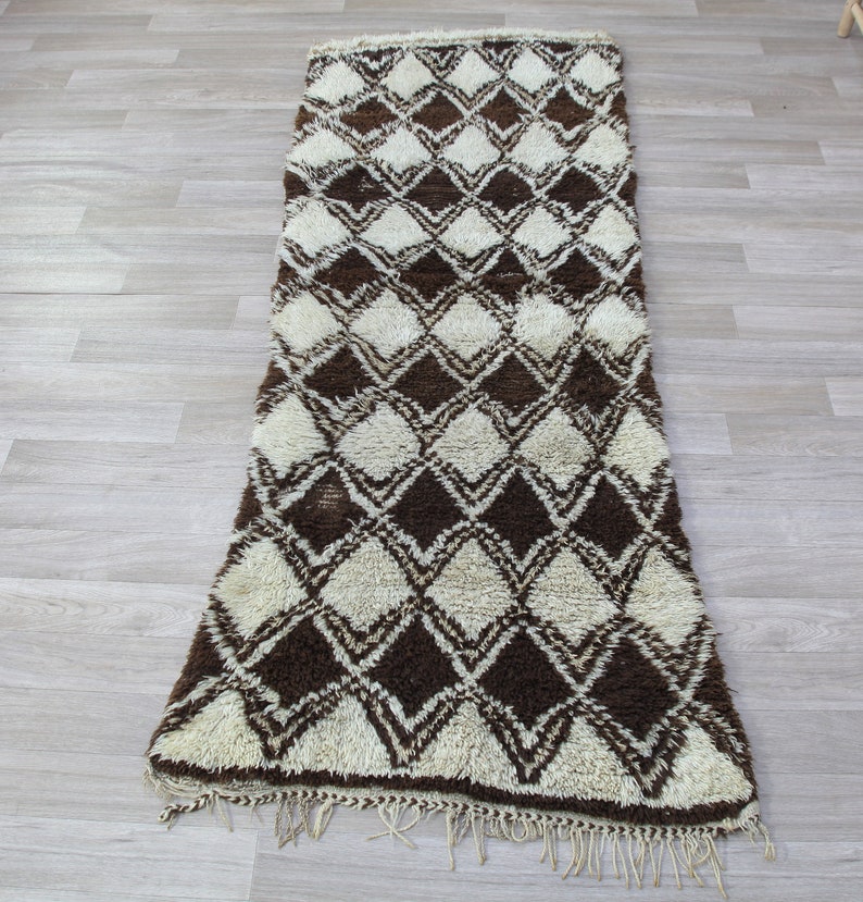 Azilal Wool Rugvintage Moroccan Runner Rugcheckerboard Rug for Living