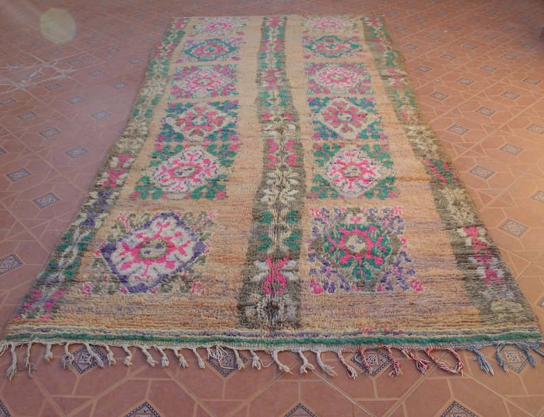 Vintage Moroccan Rug-Pink Beni Mguild Rug 6x12 FT-Handmade Berber Rug-Vintage Boujaad Wool Rug-Minimalist Morroccan Rug-Unique Gift For Mom image 2