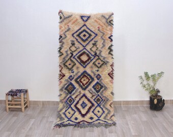 2 x 6 ft-Vintage moroccan Runner Rug-Antique berber rug-Beige Sky Blue Hallway Boho Runners-Luxury Farmhouse Bathroom-Kitchen Entry Rugs