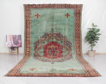 Vintage Moroccan Rug 7x12 FT-Authentic Boujaad Rug-Soft Wool Rug-Green Berber Area Rug-Boho Tribal Home Decor-Handmade Boujaad Design