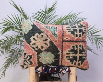 handmade pillow rug morocco_boujaad pillow moroccan_throw pillow_wool pillow(46 x 32 cm)(18.11 x 12.59 pouce)