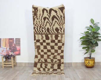 Checkered Azilal Rug-Authentic Moroccan Azilal Area Rug-Geometric Design Wool Carpet Boho Decor-Handmade Berber Wool Runner Rug 2x6 ft