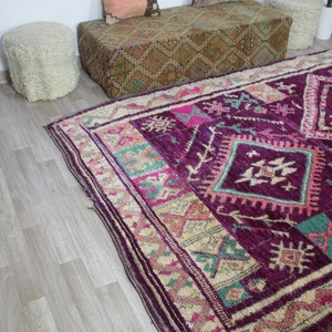 Vintage Moroccan rug, Authentic Boujaad Rug 7x10 ft-Bohemian Rug For Bedroom Aesthetic-Purple Morrocan Rug-Vintage Kilim-Handmade Berber Rug 画像 8