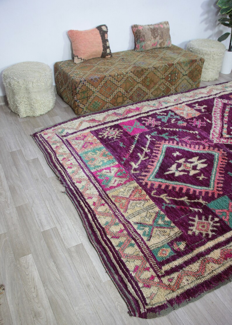 Vintage Moroccan rug, Authentic Boujaad Rug 7x10 ft-Bohemian Rug For Bedroom Aesthetic-Purple Morrocan Rug-Vintage Kilim-Handmade Berber Rug image 8