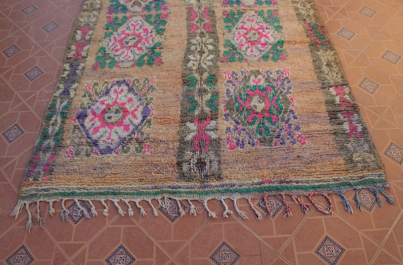 Vintage Moroccan Rug-Pink Beni Mguild Rug 6x12 FT-Handmade Berber Rug-Vintage Boujaad Wool Rug-Minimalist Morroccan Rug-Unique Gift For Mom image 5