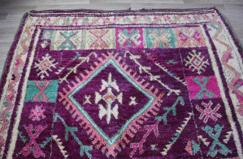 Vintage Moroccan rug, Authentic Boujaad Rug 7x10 ft-Bohemian Rug For Bedroom Aesthetic-Purple Morrocan Rug-Vintage Kilim-Handmade Berber Rug image 3