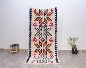 3x7 ft-bohemian moroccan rug-white and sky bleu rug runner-rugs for bedroom aesthetic-authentic beni ourain rug-berber rug runner-furniture