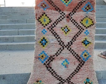 3ft x 8 ft-Vintage Moroccan rug-Moroccan boujaad Rug-Morocco rug-Authentic boujaad rug-Handmade Wool Rug-old Berber carpet-halloween rug