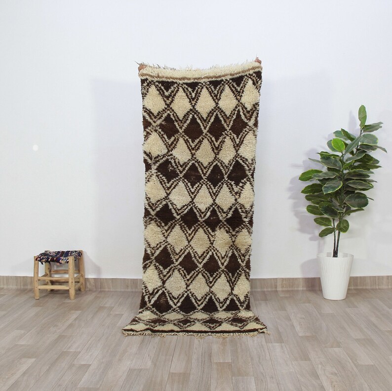 Azilal Wool Rugvintage Moroccan Runner Rugcheckerboard Rug for Living