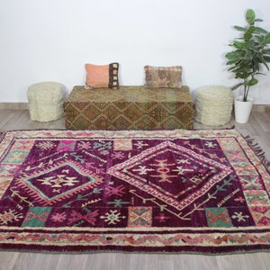 Vintage Moroccan rug, Authentic Boujaad Rug 7x10 ft-Bohemian Rug For Bedroom Aesthetic-Purple Morrocan Rug-Vintage Kilim-Handmade Berber Rug image 2