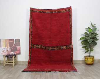 Red Moroccan Rug 4x7 ft-Authentic Mrirt Rug-Vintage Boujaad Wool Rug-Minimalist Morrocan Rug-Boho Rug For Bedroom-Antique Berber Carpet