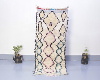 antique moroccan rug_handwoven rug boucherouite_colorful moroccan rug_bleu and gold rug_entryway runner rug_morocco rug