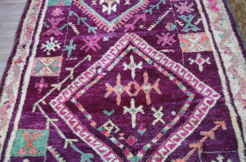 Vintage Moroccan rug, Authentic Boujaad Rug 7x10 ft-Bohemian Rug For Bedroom Aesthetic-Purple Morrocan Rug-Vintage Kilim-Handmade Berber Rug image 4