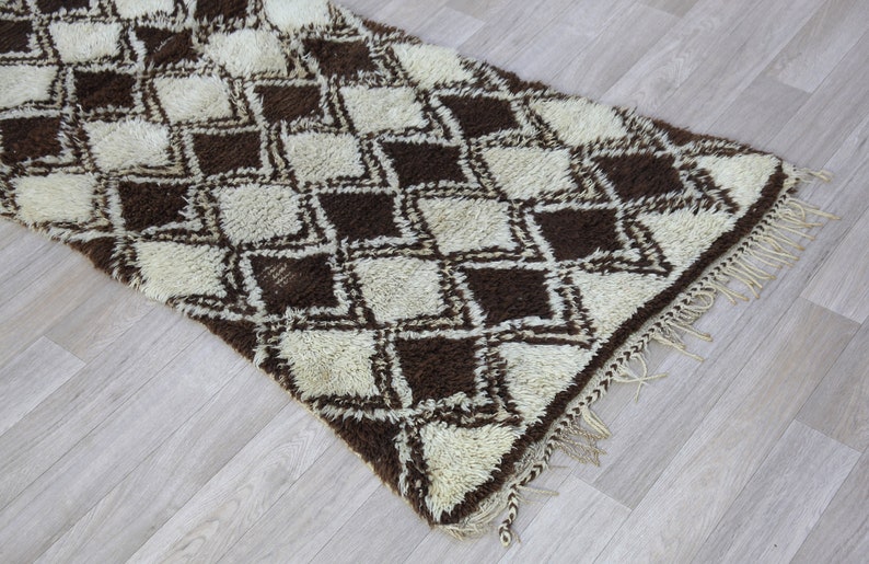 Azilal Wool Rugvintage Moroccan Runner Rugcheckerboard Rug for Living
