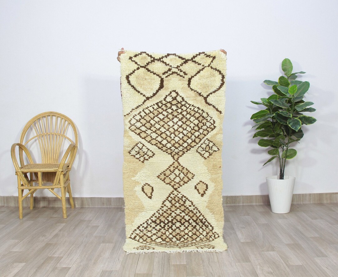 White and Brown Aesthetic Beni Ourain Rug Hand Knotted Rug-authentic ...