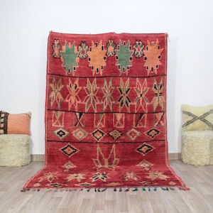 red Boujaad Rug Vintage-Authentic moroccan rug-Handmade Rug For Bedroom-Area Rug Colorful-Vintage Decor Farmhouse-Berber Wool Rug 6x9 ft