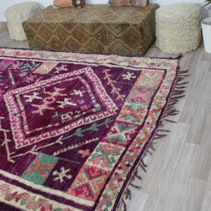 Vintage Moroccan rug, Authentic Boujaad Rug 7x10 ft-Bohemian Rug For Bedroom Aesthetic-Purple Morrocan Rug-Vintage Kilim-Handmade Berber Rug 画像 7