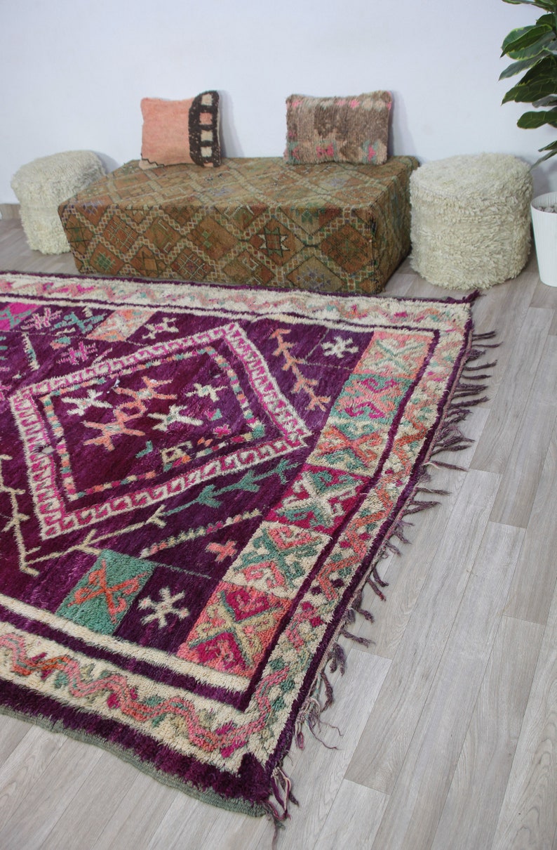 Vintage Moroccan rug, Authentic Boujaad Rug 7x10 ft-Bohemian Rug For Bedroom Aesthetic-Purple Morrocan Rug-Vintage Kilim-Handmade Berber Rug 画像 7
