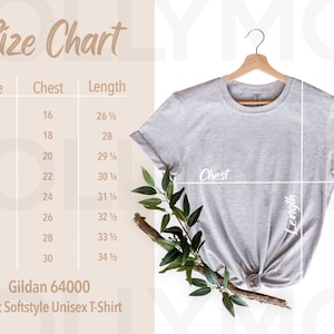 Gildan 64000 Size Chart | Gildan 64000 Adult Softstyle Unisex T-Shirt | T-shirt Size Chart | Gildan Size Guide | Mockup Size Chart