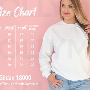 Gildan 18000 Size Chart | Gildan 18000 Model Mockup | 18000 Sweatshirt Size Chart | Bella Canvas Size Guide | Mockup Size Chart