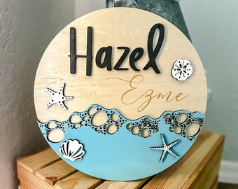 Personalized Ocean Waves | Baby Name Sign | Nursery | Baby Shower | Gift | Wall Art | Playroom | Seashells | Sandy Waves | Beach House