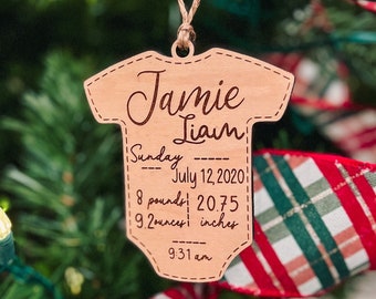 Personalized Baby Birth Info Christmas Ornament | First Christmas | Parent Gift | Birth Announcement | Baby Name Sign | Birth Info Onesie