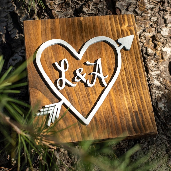 Heart | Initials | Personalized | Birthday | Rustic | Keepsake | Wall Art | Tree | Love | Forever | Gift | Carved Wood | Valentine's Day