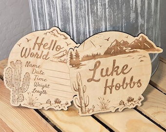 Desert Hello World & Name Disc | Cactus | Baby Newborn | Mountain | Trees