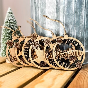 State Shape Christmas Ornaments | State Name | Tree Decor | USA | Wood | Housewarming Moving Gift | Home | Travel