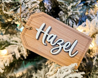 3D Personalized Name Tags | Christmas Stocking Tag | Laser Engraved | Traditional Wood Tags | Classic | Gift Tags | Holiday