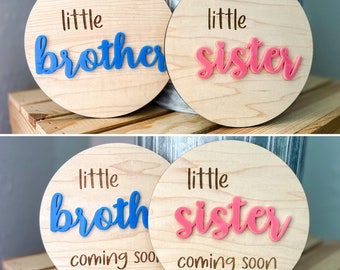 Little Brother | Little Sister Announcement | Pregnancy | Baby Coming Soon | Hospital Newborn | Pink Blue Wood Sign | Older Younger Sibling
