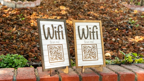 Personalized Wifi QR Code Sign Wood • Scannable Social Media QR Code Plaque for Airbnb • Restaurant Tech Network • Laser Engraved Display