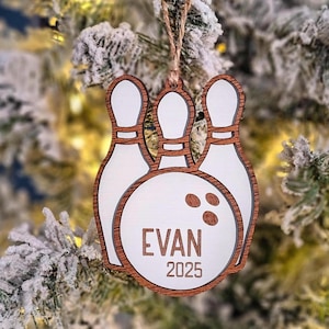 Personalized 3D Bowling Wood Ornament, Pins, Christmas, Name Engraved, Gift Tags, MVP,  League