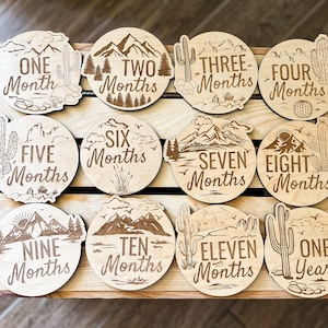 Outdoor Monthly Milestones | Mountain Cactus | Baby Newborn | Baby Shower Gift | Photoshoot | Wood Discs | Cacti | Desert Scene | Forest |