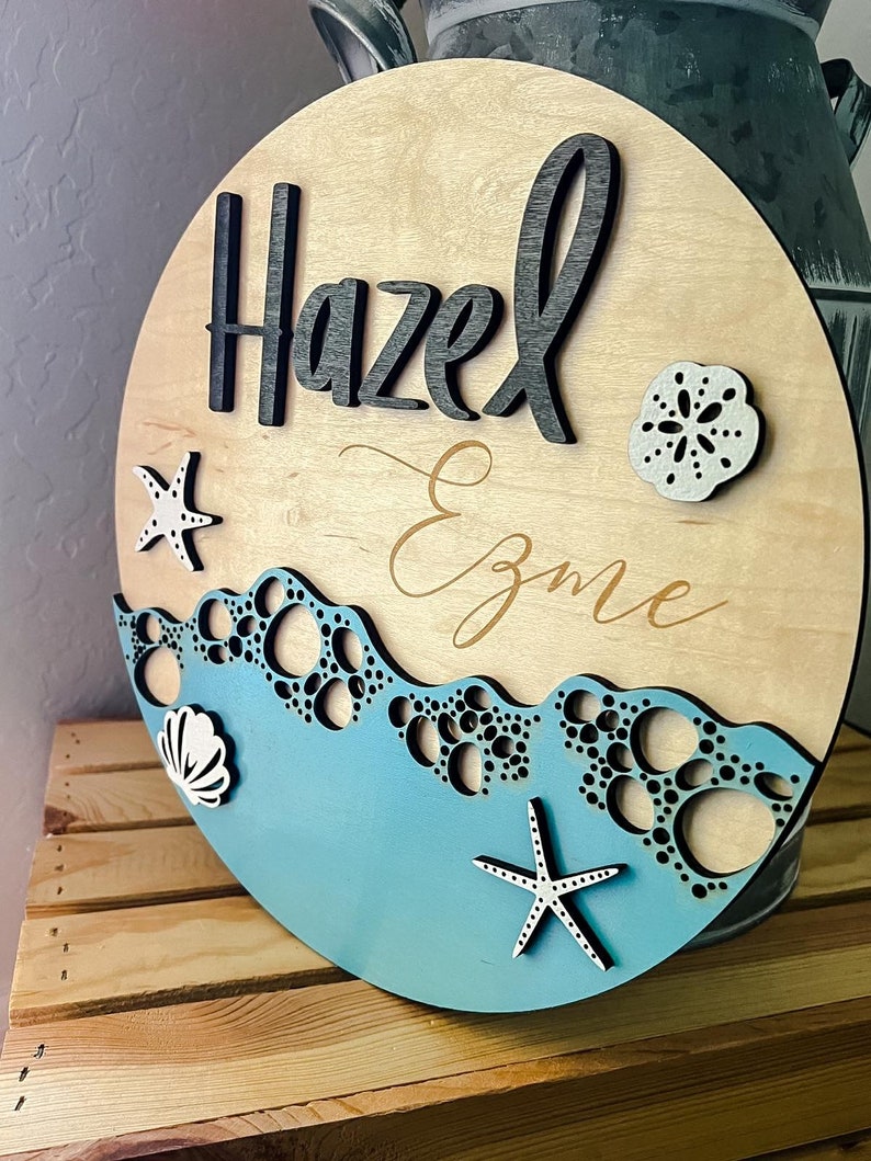 Personalized Ocean Wave Baby Name Sign | Beach Nursery Decor - Etsy