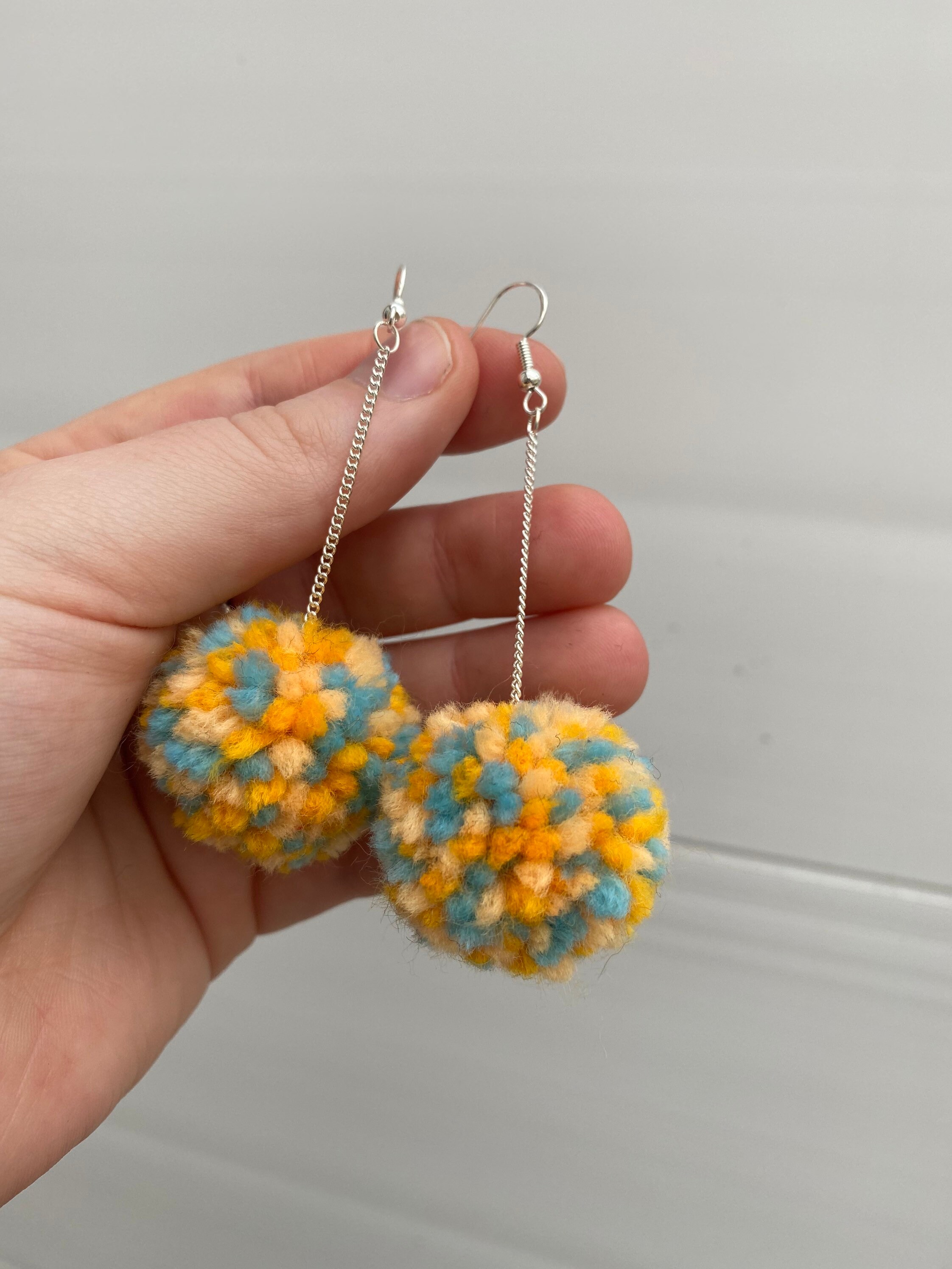 PomPom Earrings PomPom Dangle Earrings Multicolour PomPom Etsy