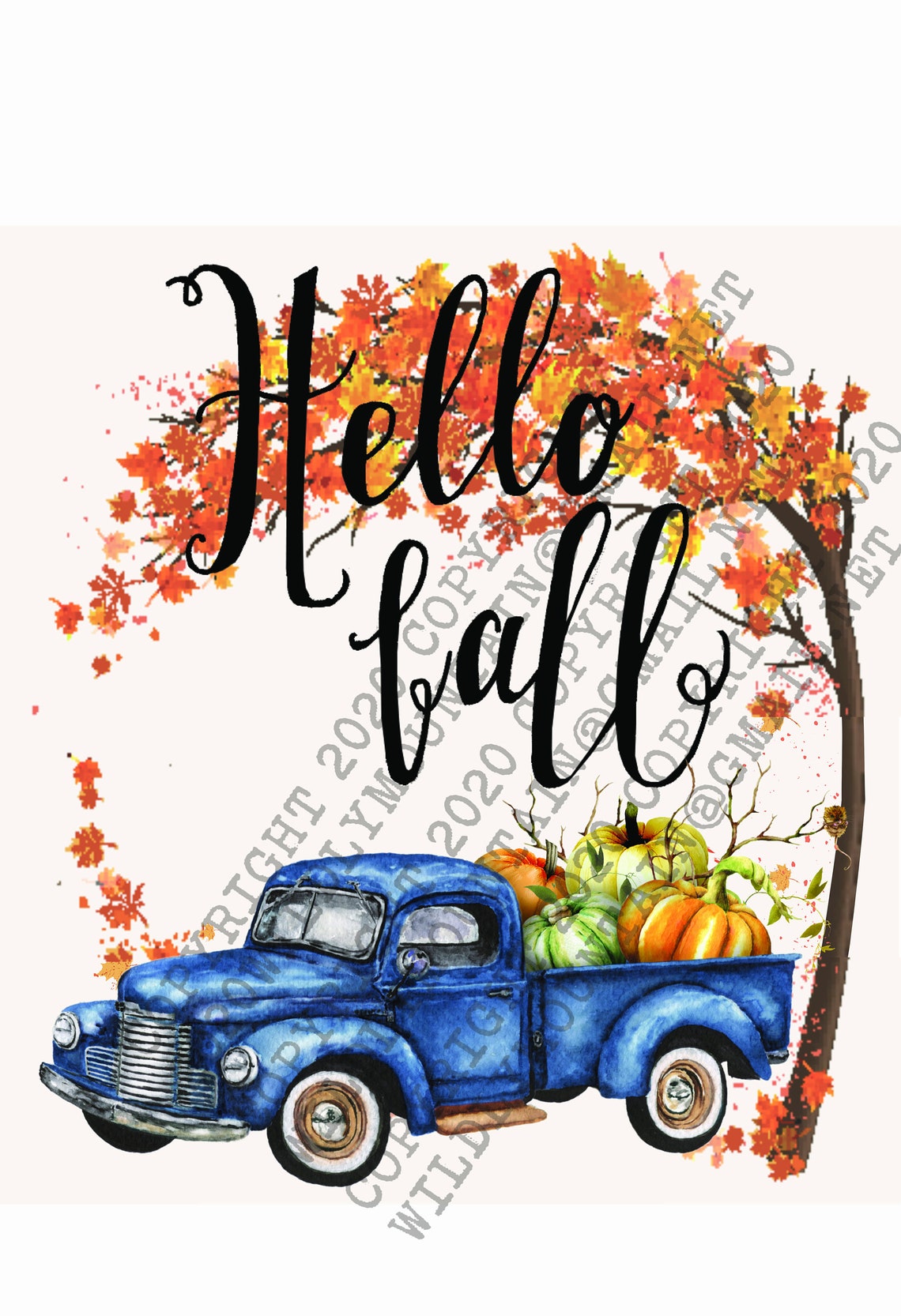 Hello Fall Old Blue Truck Autumn Harvest Thanksgiving Pumpkin Etsy España