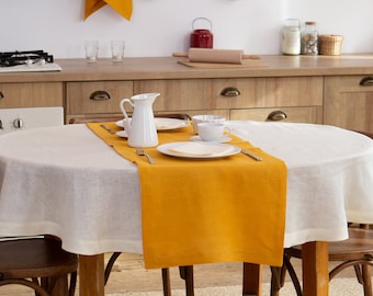 Mustard linen table runner. Organic natural linen dinning runners. Tabletop linens. Custom size.