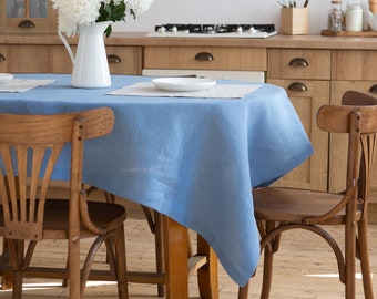 Blue linen tablecloth. Round, square, rectangular linen dinning. Pure natural table linens. Custom size. Wholesale tablecloth.