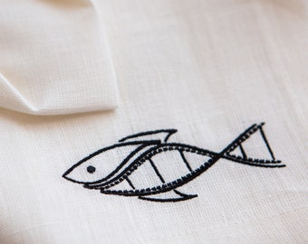 Embroidered Linen Napkins: Custom Logo, Organic Flax, Set of 12