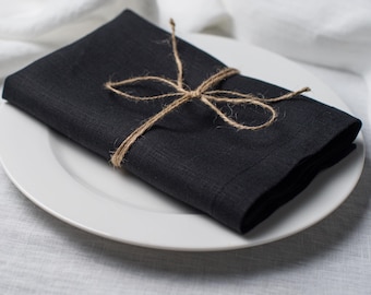 Black Linen Napkins 16x16 Inches | Organic Dinner Napkins | Delivery from USA