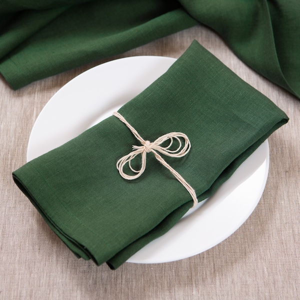 Green organic linen napkins. Natural linens cloth. Table serving. Wholesale bulk napkin. Pure dinning.