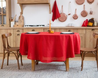 Red organic linen tablecloth. Round, square, rectangular linen dinning. Pure table linens. Custom size. Wholesale tablecloth.