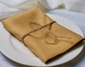 Organic Linen Napkins - Caramel Brown Dinner Napkins 16x16, Mother Day Gift