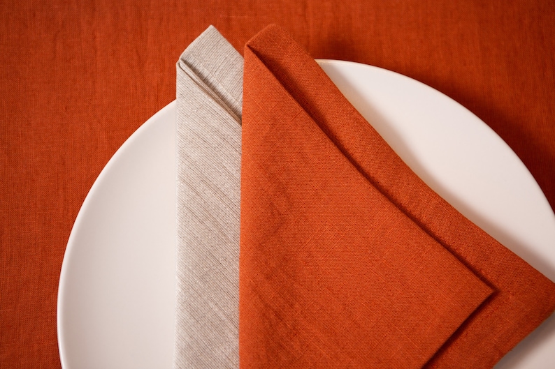 Terracotta and natural linen napkins